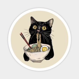 Black Cat Eating Ramen Magnet